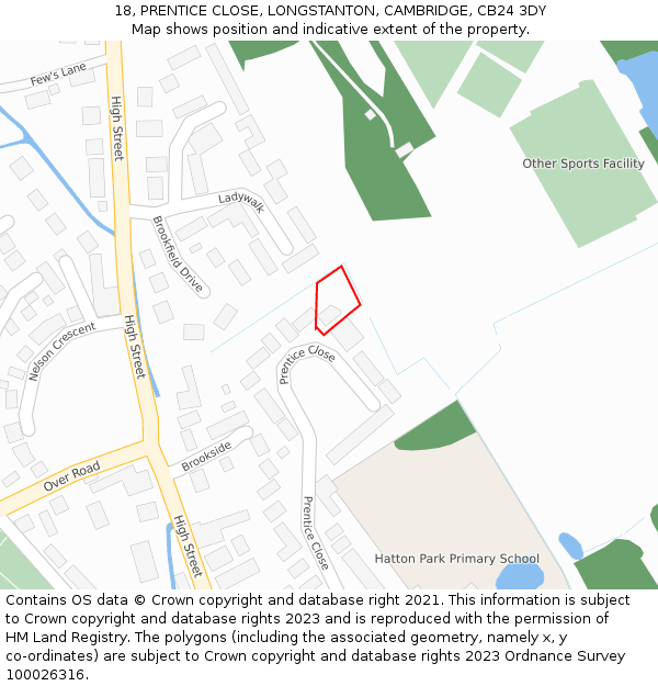 18, PRENTICE CLOSE, LONGSTANTON, CAMBRIDGE, CB24 3DY: Location map and indicative extent of plot