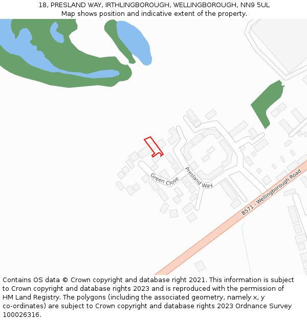 18, PRESLAND WAY, IRTHLINGBOROUGH, WELLINGBOROUGH, NN9 5UL: Location map and indicative extent of plot