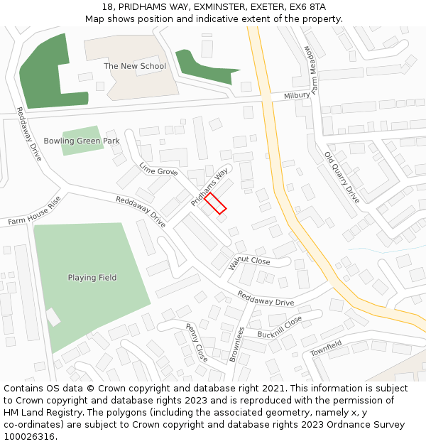 18, PRIDHAMS WAY, EXMINSTER, EXETER, EX6 8TA: Location map and indicative extent of plot