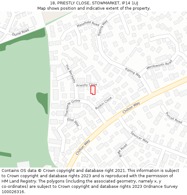 18, PRIESTLY CLOSE, STOWMARKET, IP14 1UJ: Location map and indicative extent of plot