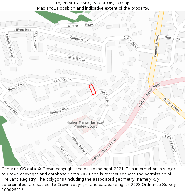 18, PRIMLEY PARK, PAIGNTON, TQ3 3JS: Location map and indicative extent of plot