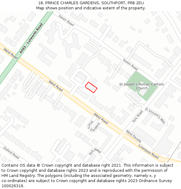 18, PRINCE CHARLES GARDENS, SOUTHPORT, PR8 2EU: Location map and indicative extent of plot