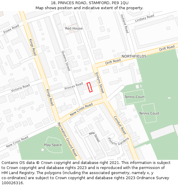 18, PRINCES ROAD, STAMFORD, PE9 1QU: Location map and indicative extent of plot