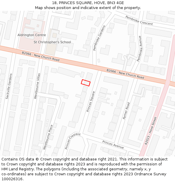 18, PRINCES SQUARE, HOVE, BN3 4GE: Location map and indicative extent of plot