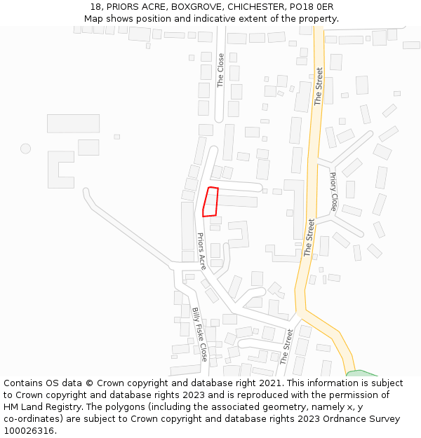 18, PRIORS ACRE, BOXGROVE, CHICHESTER, PO18 0ER: Location map and indicative extent of plot