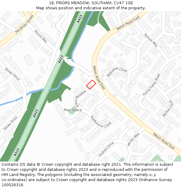 18, PRIORS MEADOW, SOUTHAM, CV47 1GE: Location map and indicative extent of plot