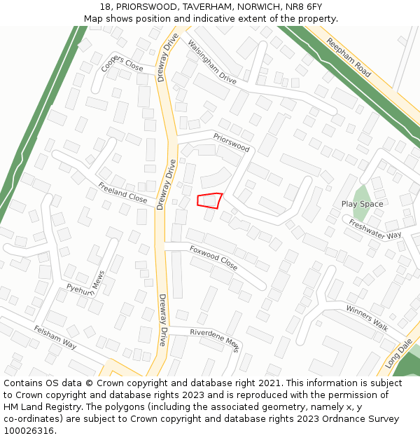 18, PRIORSWOOD, TAVERHAM, NORWICH, NR8 6FY: Location map and indicative extent of plot