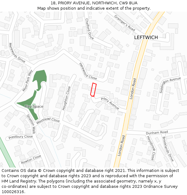 18, PRIORY AVENUE, NORTHWICH, CW9 8UA: Location map and indicative extent of plot