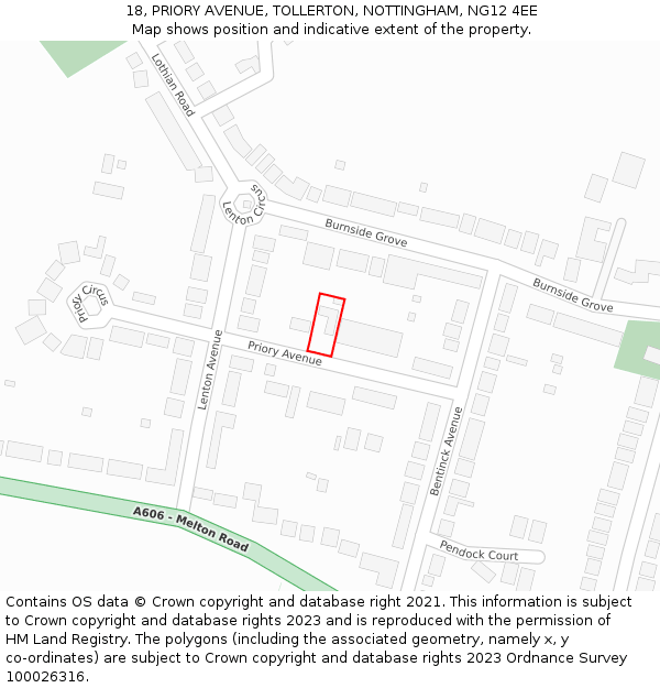 18, PRIORY AVENUE, TOLLERTON, NOTTINGHAM, NG12 4EE: Location map and indicative extent of plot