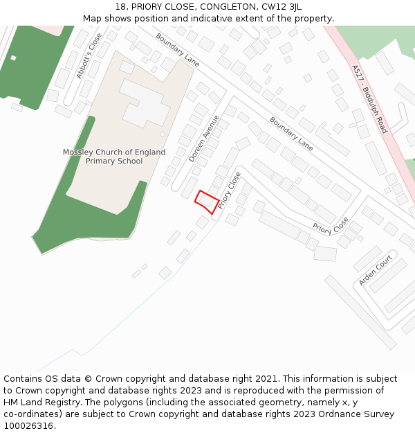 18, PRIORY CLOSE, CONGLETON, CW12 3JL: Location map and indicative extent of plot