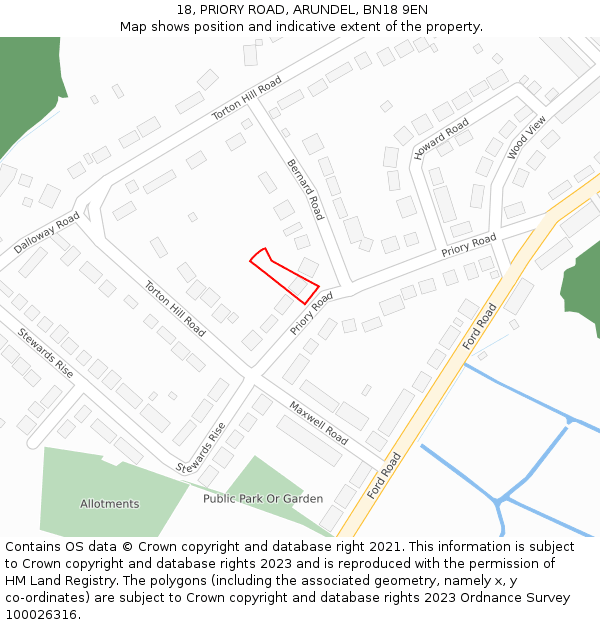 18, PRIORY ROAD, ARUNDEL, BN18 9EN: Location map and indicative extent of plot