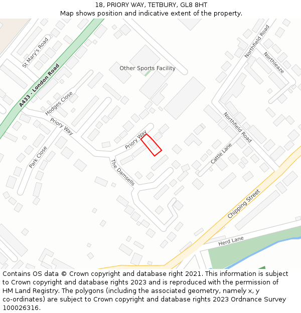 18, PRIORY WAY, TETBURY, GL8 8HT: Location map and indicative extent of plot