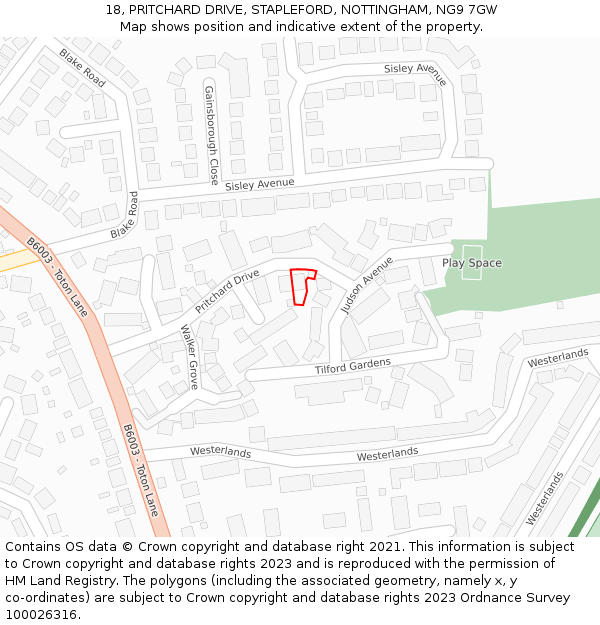 18, PRITCHARD DRIVE, STAPLEFORD, NOTTINGHAM, NG9 7GW: Location map and indicative extent of plot