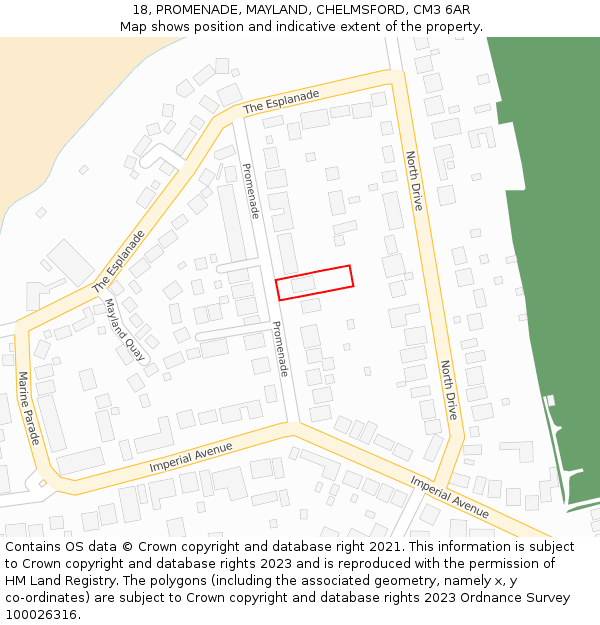 18, PROMENADE, MAYLAND, CHELMSFORD, CM3 6AR: Location map and indicative extent of plot