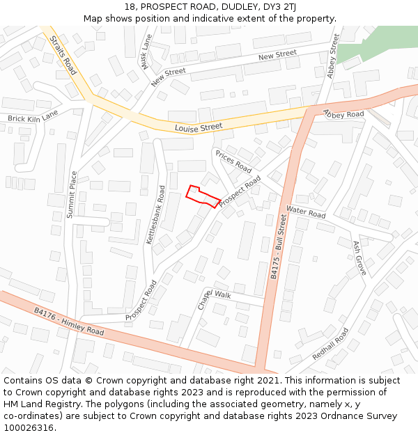 18, PROSPECT ROAD, DUDLEY, DY3 2TJ: Location map and indicative extent of plot