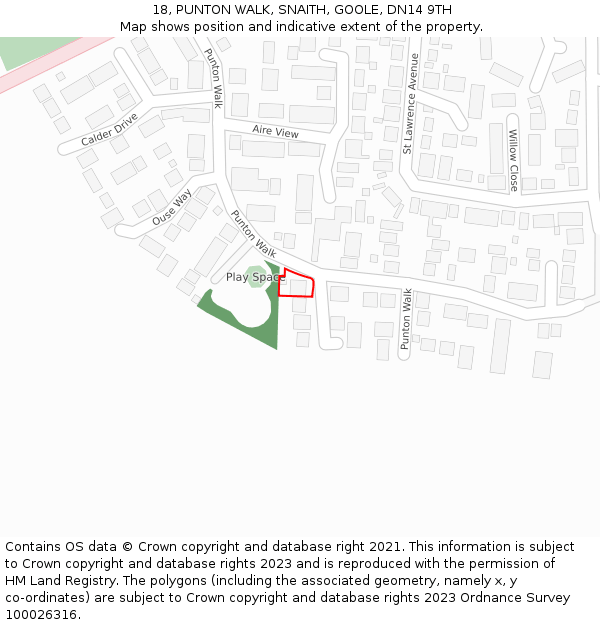 18, PUNTON WALK, SNAITH, GOOLE, DN14 9TH: Location map and indicative extent of plot