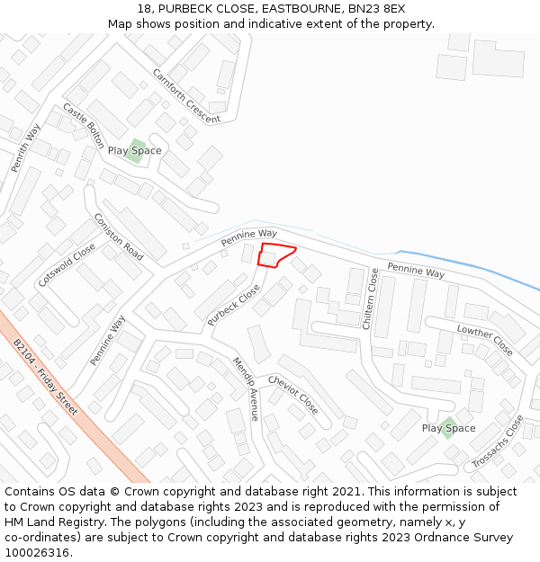 18, PURBECK CLOSE, EASTBOURNE, BN23 8EX: Location map and indicative extent of plot