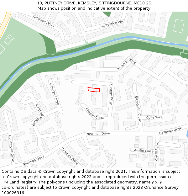 18, PUTTNEY DRIVE, KEMSLEY, SITTINGBOURNE, ME10 2SJ: Location map and indicative extent of plot