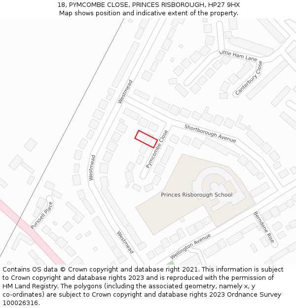 18, PYMCOMBE CLOSE, PRINCES RISBOROUGH, HP27 9HX: Location map and indicative extent of plot