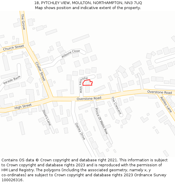 18, PYTCHLEY VIEW, MOULTON, NORTHAMPTON, NN3 7UQ: Location map and indicative extent of plot