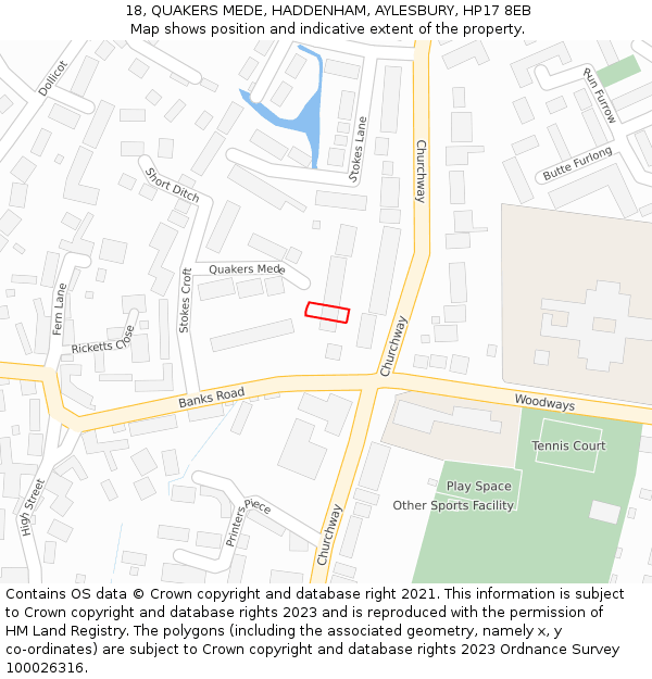 18, QUAKERS MEDE, HADDENHAM, AYLESBURY, HP17 8EB: Location map and indicative extent of plot