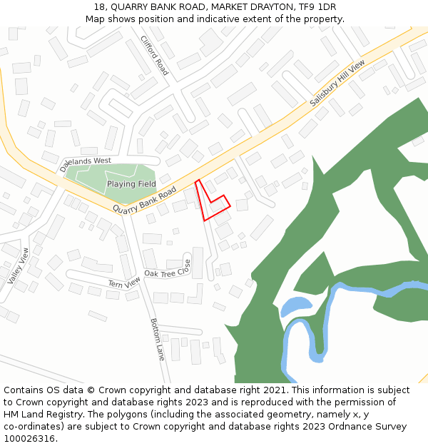 18, QUARRY BANK ROAD, MARKET DRAYTON, TF9 1DR: Location map and indicative extent of plot