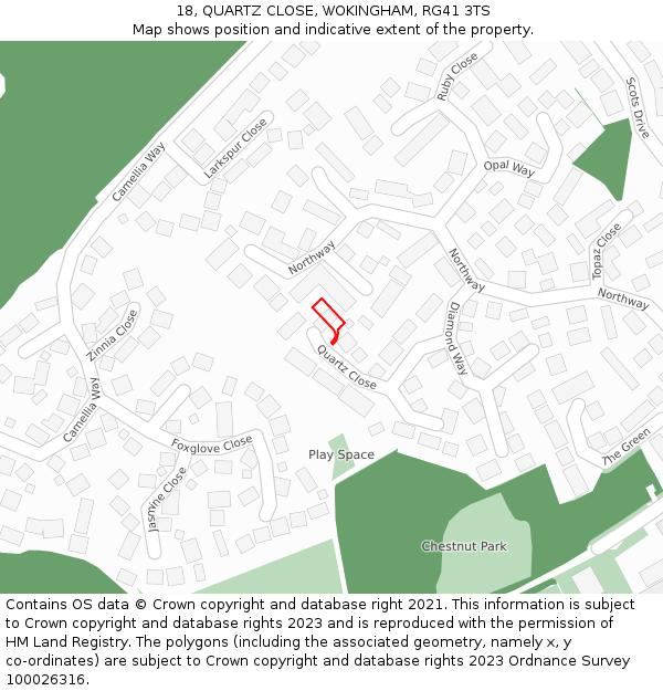 18, QUARTZ CLOSE, WOKINGHAM, RG41 3TS: Location map and indicative extent of plot