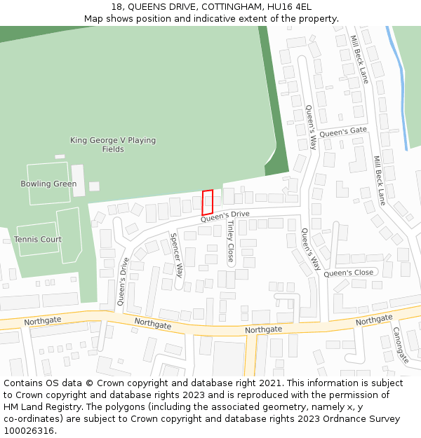18, QUEENS DRIVE, COTTINGHAM, HU16 4EL: Location map and indicative extent of plot