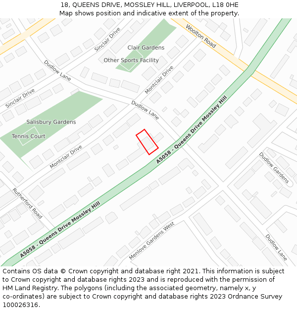 18, QUEENS DRIVE, MOSSLEY HILL, LIVERPOOL, L18 0HE: Location map and indicative extent of plot