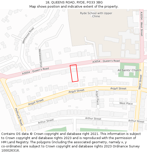 18, QUEENS ROAD, RYDE, PO33 3BG: Location map and indicative extent of plot