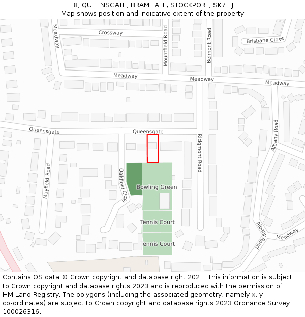 18, QUEENSGATE, BRAMHALL, STOCKPORT, SK7 1JT: Location map and indicative extent of plot