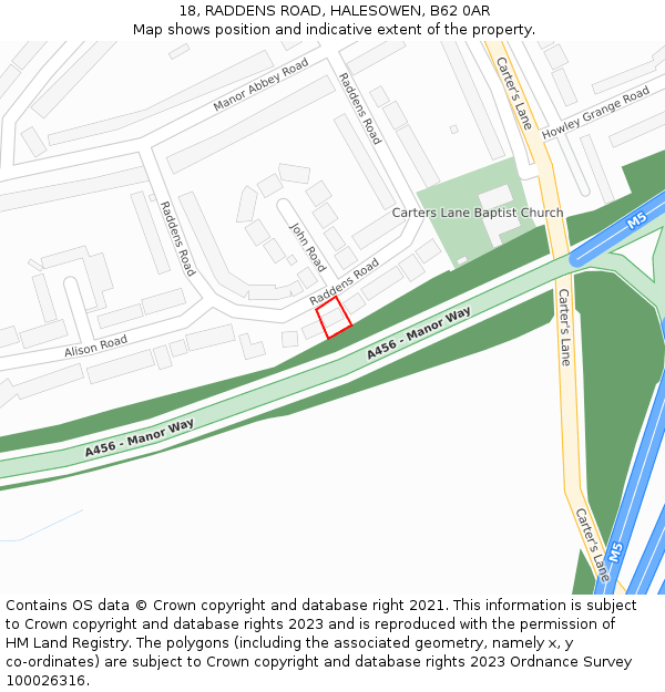 18, RADDENS ROAD, HALESOWEN, B62 0AR: Location map and indicative extent of plot