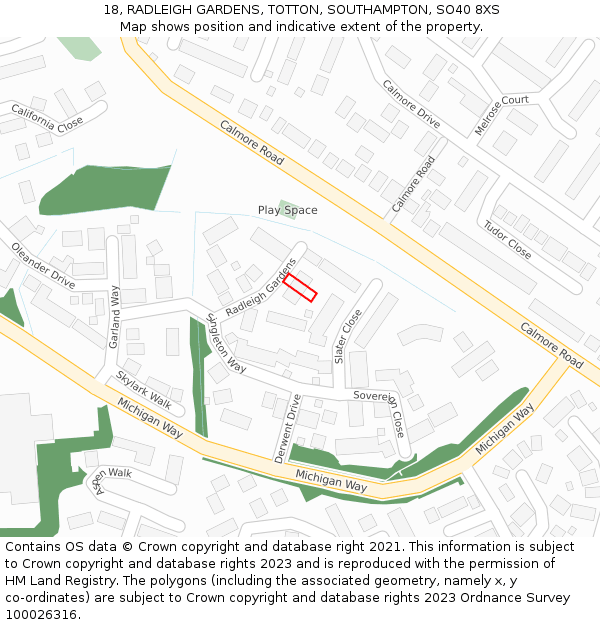 18, RADLEIGH GARDENS, TOTTON, SOUTHAMPTON, SO40 8XS: Location map and indicative extent of plot