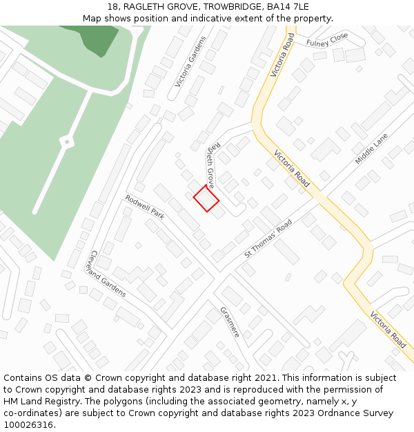18, RAGLETH GROVE, TROWBRIDGE, BA14 7LE: Location map and indicative extent of plot