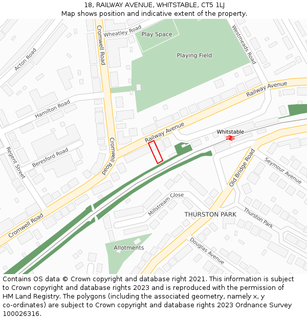 18, RAILWAY AVENUE, WHITSTABLE, CT5 1LJ: Location map and indicative extent of plot