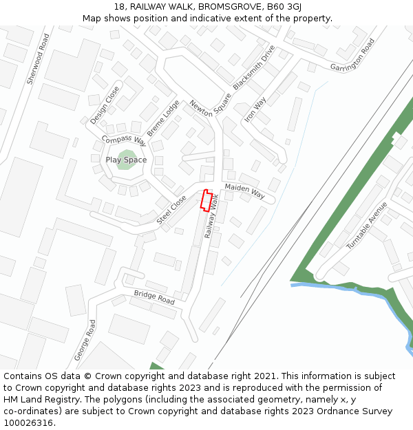 18, RAILWAY WALK, BROMSGROVE, B60 3GJ: Location map and indicative extent of plot