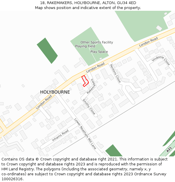 18, RAKEMAKERS, HOLYBOURNE, ALTON, GU34 4ED: Location map and indicative extent of plot