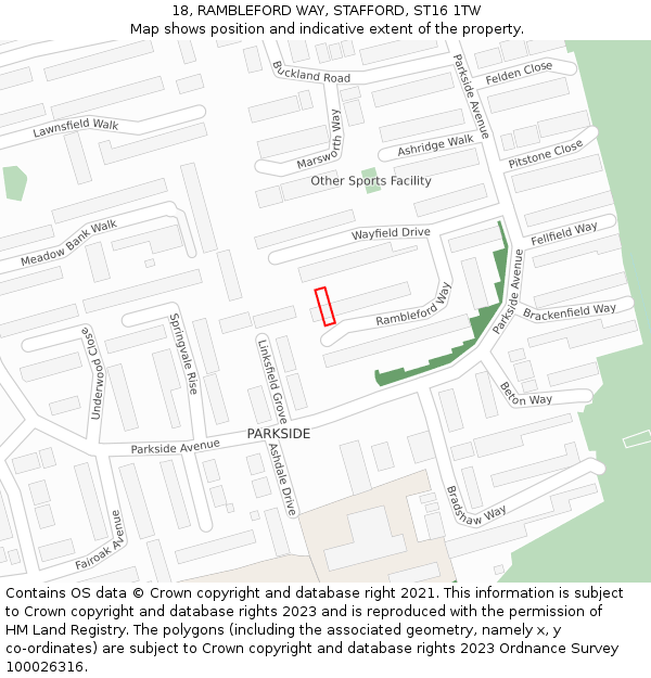 18, RAMBLEFORD WAY, STAFFORD, ST16 1TW: Location map and indicative extent of plot