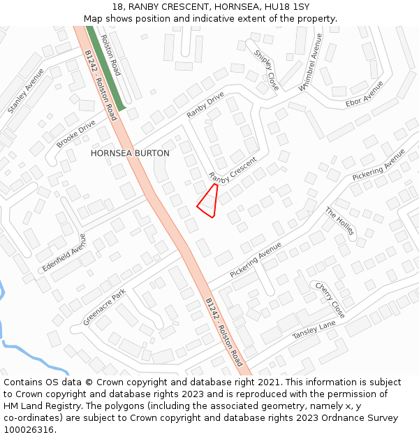 18, RANBY CRESCENT, HORNSEA, HU18 1SY: Location map and indicative extent of plot