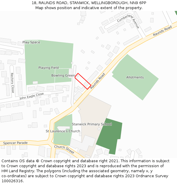 18, RAUNDS ROAD, STANWICK, WELLINGBOROUGH, NN9 6PP: Location map and indicative extent of plot