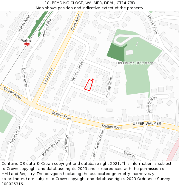 18, READING CLOSE, WALMER, DEAL, CT14 7RD: Location map and indicative extent of plot