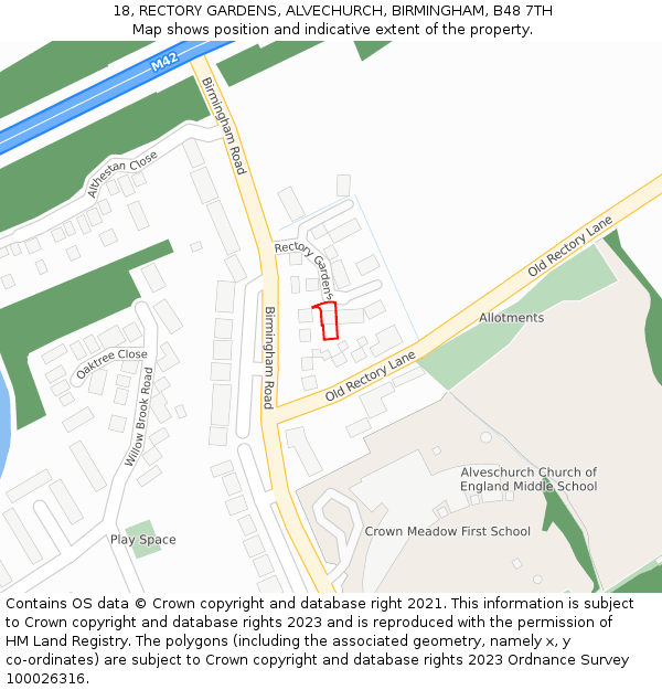 18, RECTORY GARDENS, ALVECHURCH, BIRMINGHAM, B48 7TH: Location map and indicative extent of plot