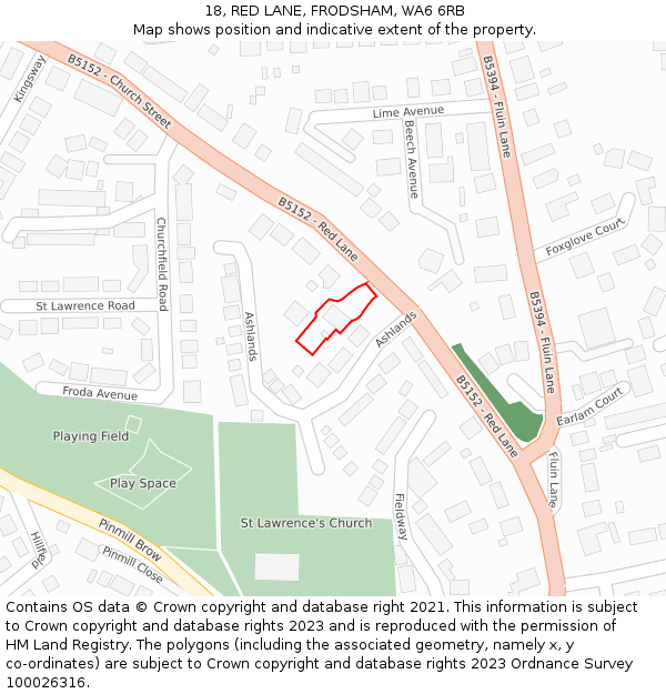 18, RED LANE, FRODSHAM, WA6 6RB: Location map and indicative extent of plot