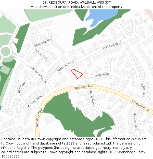 18, REDBOURN ROAD, WALSALL, WS3 3XT: Location map and indicative extent of plot