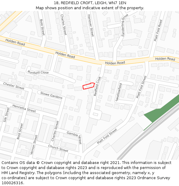18, REDFIELD CROFT, LEIGH, WN7 1EN: Location map and indicative extent of plot