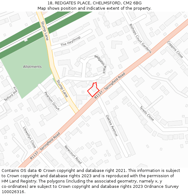 18, REDGATES PLACE, CHELMSFORD, CM2 6BG: Location map and indicative extent of plot