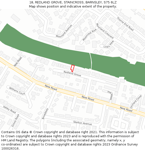 18, REDLAND GROVE, STAINCROSS, BARNSLEY, S75 6LZ: Location map and indicative extent of plot