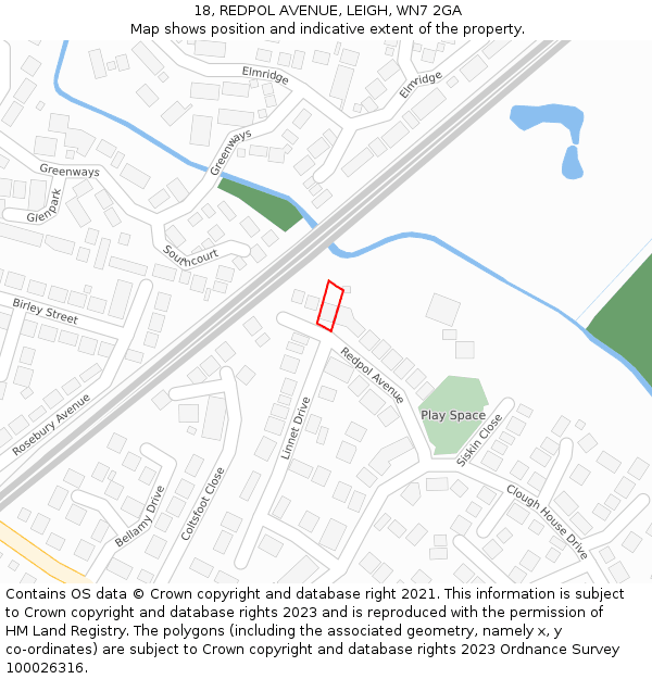 18, REDPOL AVENUE, LEIGH, WN7 2GA: Location map and indicative extent of plot