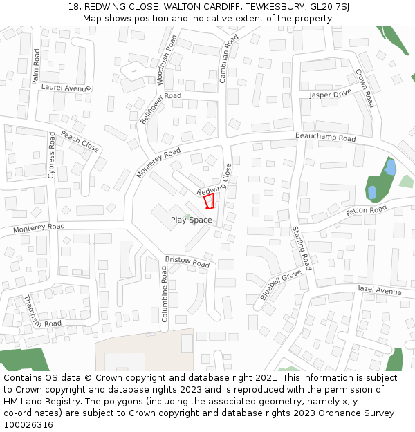 18, REDWING CLOSE, WALTON CARDIFF, TEWKESBURY, GL20 7SJ: Location map and indicative extent of plot