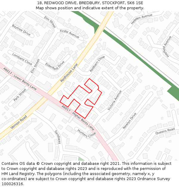 18, REDWOOD DRIVE, BREDBURY, STOCKPORT, SK6 1SE: Location map and indicative extent of plot